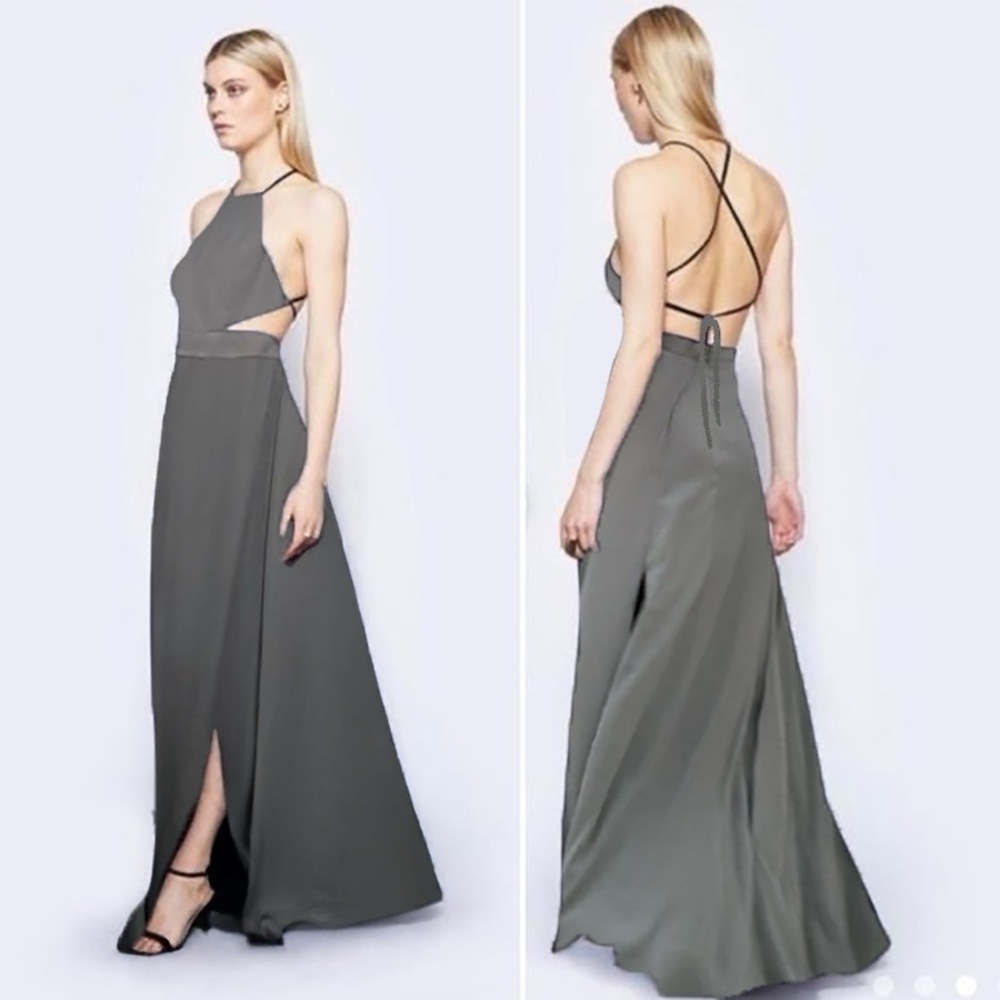 Fame and Partners Backless Dreamer Maxi Dress in Pale Grey